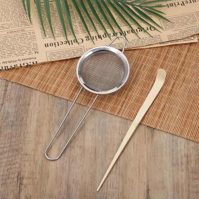 Alt view image 7 of 7 - 3" Matcha Sifter Small Sifter for Matchaa Strainer Small Mesh Strainer Fine Mesh Stainless Steel Tea Strainers, Bamboo Matcha Scoop Spoon Tools for Measuring