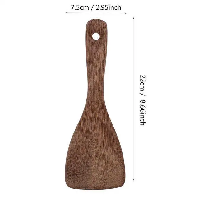 Alt view image 2 of 7 - Wooden Spatula, Bevel Kitchen Cooking Tool Shovel with Heat Protection Handle for Frying Pan Fried Rice and Baking 22cm