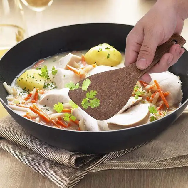 Alt view image 5 of 7 - Wooden Spatula, Bevel Kitchen Cooking Tool Shovel with Heat Protection Handle for Frying Pan Fried Rice and Baking 22cm