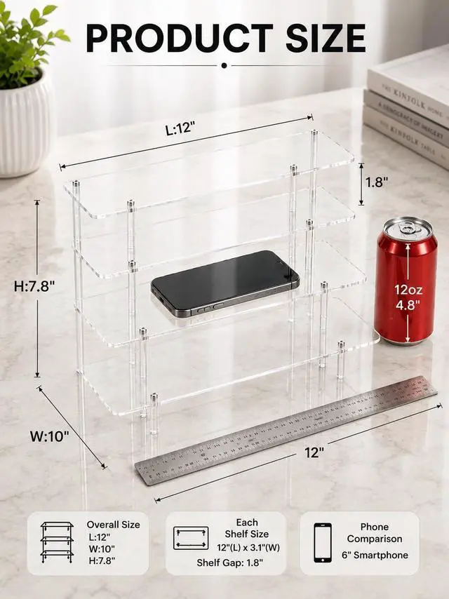 Alt view image 2 of 6 - Acrylic Display Riser Stand Shelf Clear 4 Tier Cupcake Stand Perfume Display Holder Figures Desktop Decoration and Organizer Showcase Toys Retail Display Rack Candy Dessert Buffet