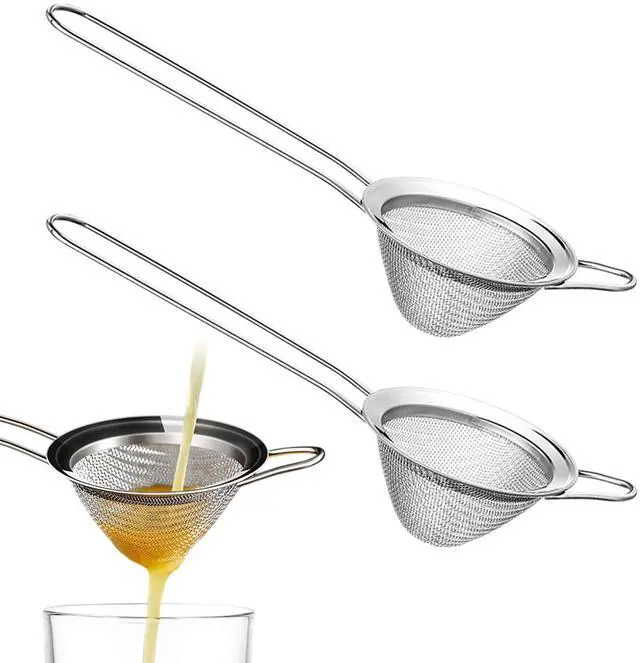Main image of Cocktail Strainer Set of 2, Stainless Steel Fine Mesh Cone Strainers with Handle, Size 7.87 x 2.76 in, for Cocktails Tea Coffee Matcha and Sauces, Silver