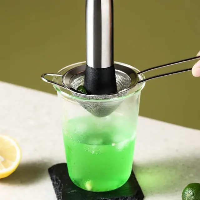 Alt view image 2 of 7 - Cocktail Strainer Set of 2, Stainless Steel Fine Mesh Cone Strainers with Handle, Size 7.87 x 2.76 in, for Cocktails Tea Coffee Matcha and Sauces, Silver