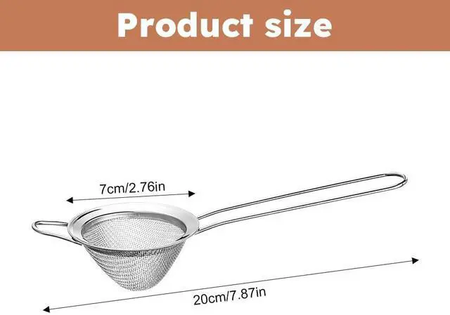 Alt view image 7 of 7 - Cocktail Strainer Set of 2, Stainless Steel Fine Mesh Cone Strainers with Handle, Size 7.87 x 2.76 in, for Cocktails Tea Coffee Matcha and Sauces, Silver