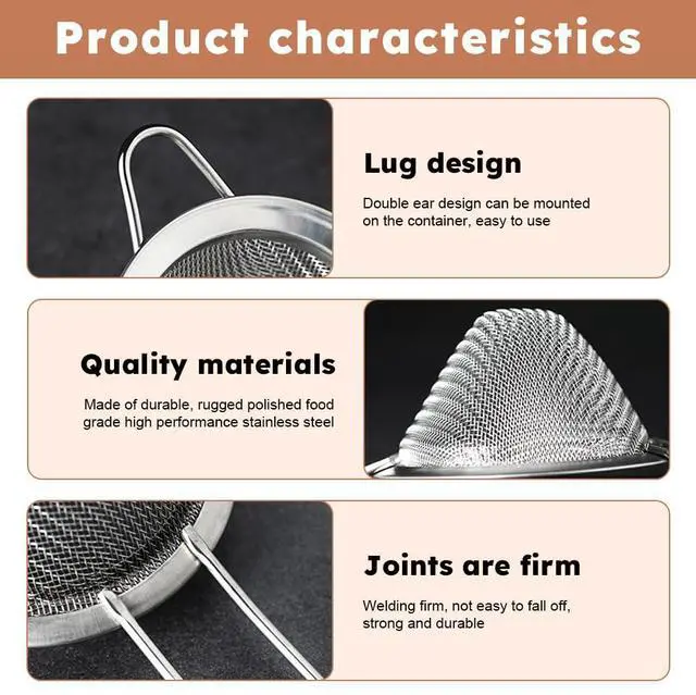 Alt view image 6 of 7 - Cocktail Strainer Set of 2, Stainless Steel Fine Mesh Cone Strainers with Handle, Size 7.87 x 2.76 in, for Cocktails Tea Coffee Matcha and Sauces, Silver