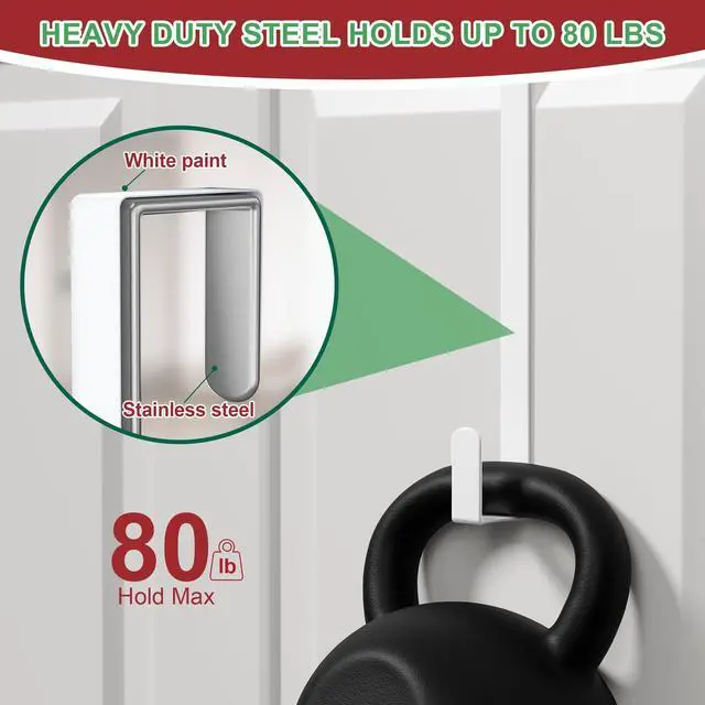 Alt view image 3 of 7 - 15" Reversible Wreath Hangers for Front Door, Fit Most Doors up to 1-3/4", Heavy Duty Steel Over The Door Hooks Hold up to 80 LBS for Spring & Easter Wreaths, Seasonal Door Decor (White 2 Pack)