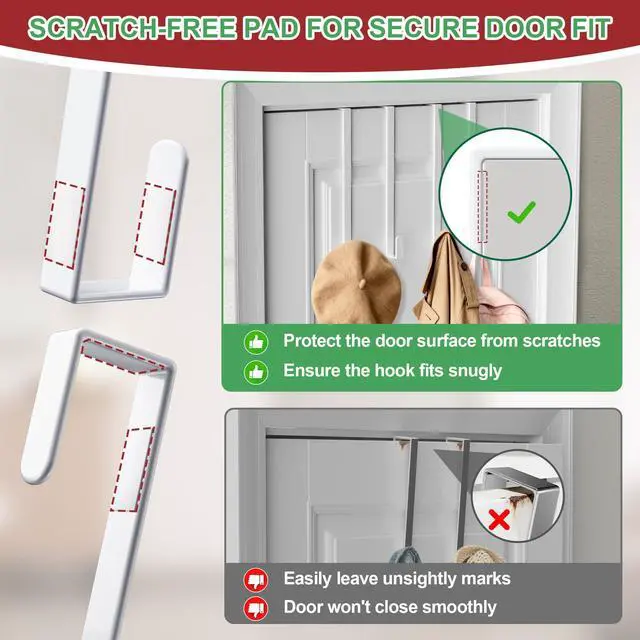 Alt view image 7 of 7 - 15" Reversible Wreath Hangers for Front Door, Fit Most Doors up to 1-3/4", Heavy Duty Steel Over The Door Hooks Hold up to 80 LBS for Spring & Easter Wreaths, Seasonal Door Decor (White 2 Pack)