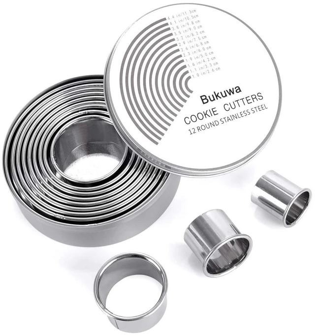 Main image of 12 Pcs Round Cookie Biscuit Cutter Set, Graduated Circle Cutters | 18/8 Stainless Steel, Pastry Cookie Cutters, Donut Cutter Ring Molds for Baking, Cooking, Gift