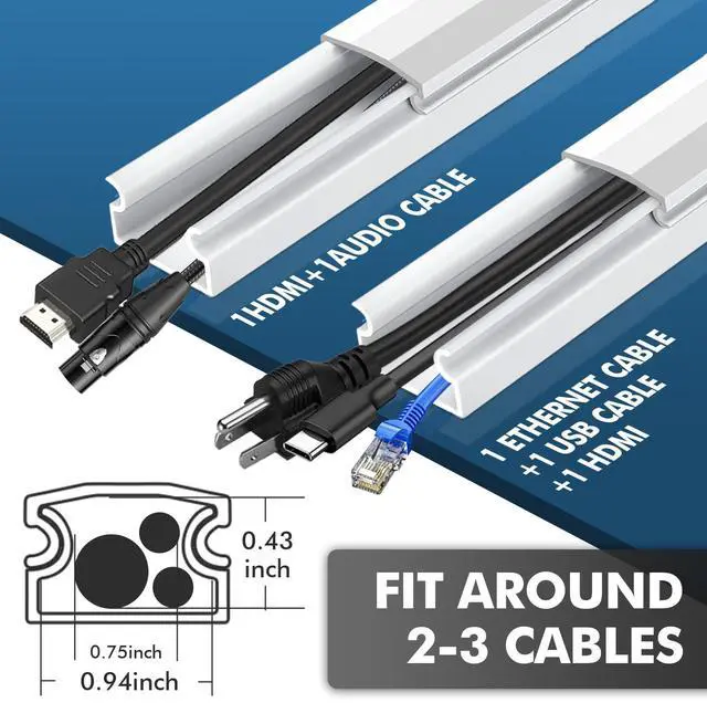 Alt view image 2 of 7 - 86.9in Cord Hider Kit, Cord Covers for Wires on Wall, Self-Adhesive Cable Raceway, Paintable Wire Covers, TV Cable Hider Wall Kit, Fits 2-3 Cords, White, W0.98 x H0.51 in(14.5in x 6-Pack)