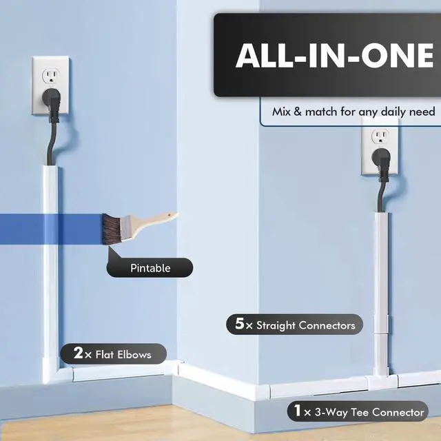 Alt view image 6 of 7 - 86.9in Cord Hider Kit, Cord Covers for Wires on Wall, Self-Adhesive Cable Raceway, Paintable Wire Covers, TV Cable Hider Wall Kit, Fits 2-3 Cords, White, W0.98 x H0.51 in(14.5in x 6-Pack)