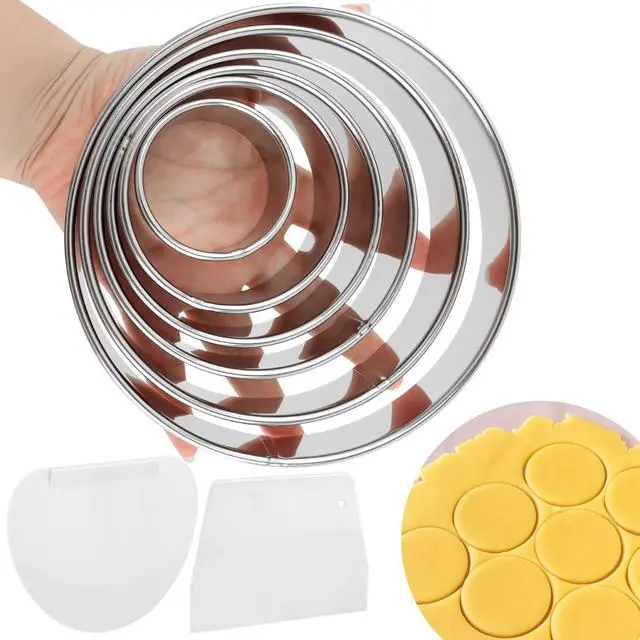 Main image of 6-Piece Stainless Steel Cookie Cutter Set with 2 Plastic Scrapers, Round Cookie Cutter Biscuit Cutter, Baking Molds for Cookies, Cakes, Doughnuts (2, 3, 3.5, 4, 5, 6 Inch(COLOR:Silver)