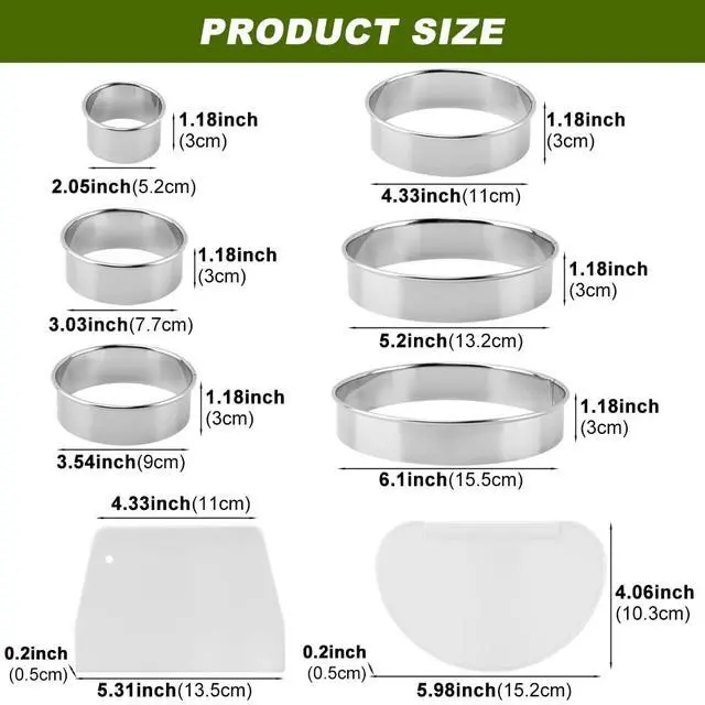 Alt view image 2 of 7 - 6-Piece Stainless Steel Cookie Cutter Set with 2 Plastic Scrapers, Round Cookie Cutter Biscuit Cutter, Baking Molds for Cookies, Cakes, Doughnuts (2, 3, 3.5, 4, 5, 6 Inch(COLOR:Silver)
