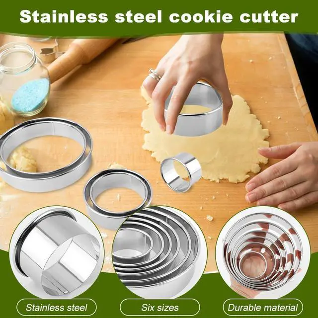 Alt view image 3 of 7 - 6-Piece Stainless Steel Cookie Cutter Set with 2 Plastic Scrapers, Round Cookie Cutter Biscuit Cutter, Baking Molds for Cookies, Cakes, Doughnuts (2, 3, 3.5, 4, 5, 6 Inch(COLOR:Silver)