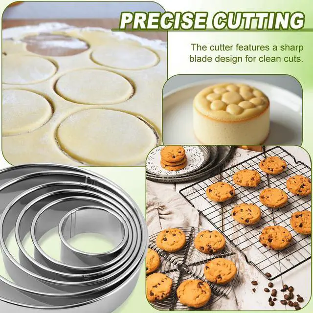 Alt view image 5 of 7 - 6-Piece Stainless Steel Cookie Cutter Set with 2 Plastic Scrapers, Round Cookie Cutter Biscuit Cutter, Baking Molds for Cookies, Cakes, Doughnuts (2, 3, 3.5, 4, 5, 6 Inch(COLOR:Silver)