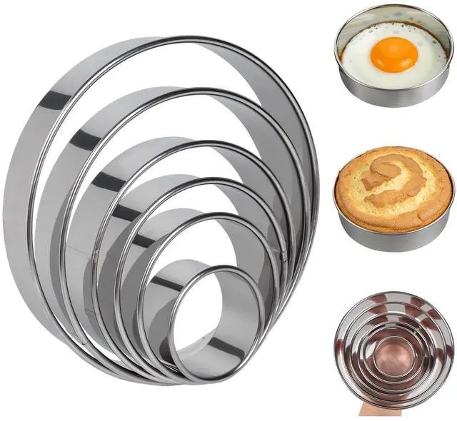 Main image of 6Pcs Round Cookie Cutters Set (2, 3, 3.5, 4, 5, 6 Inch), Stainless Steel Biscuit Molds in Graduated Sizes, 1.2" Deep Circle Ring Cutters for Baking, Pastry, Donuts, Scones, Fondant, Sandwiches, Cake