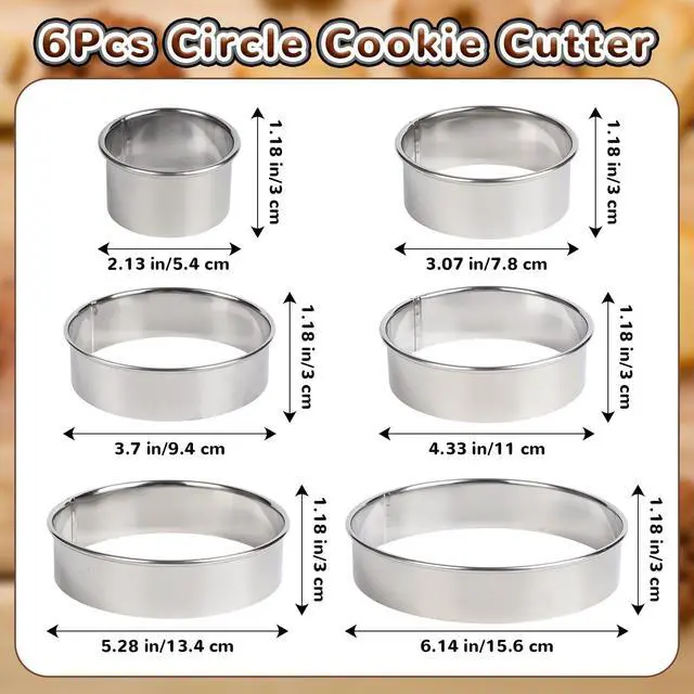 Alt view image 2 of 7 - 6Pcs Round Cookie Cutters Set (2, 3, 3.5, 4, 5, 6 Inch), Stainless Steel Biscuit Molds in Graduated Sizes, 1.2" Deep Circle Ring Cutters for Baking, Pastry, Donuts, Scones, Fondant, Sandwiches, Cake