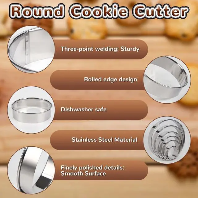 Alt view image 3 of 7 - 6Pcs Round Cookie Cutters Set (2, 3, 3.5, 4, 5, 6 Inch), Stainless Steel Biscuit Molds in Graduated Sizes, 1.2" Deep Circle Ring Cutters for Baking, Pastry, Donuts, Scones, Fondant, Sandwiches, Cake