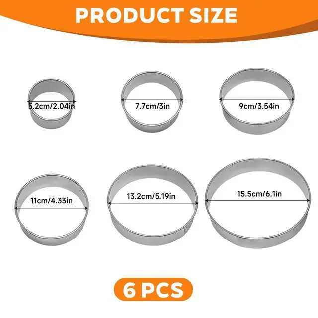 Alt view image 3 of 7 - 6 Pcs Stainless Steel Round Cookie Cutter Set (2, 3, 3.5, 4, 5, 6 Inch),Multi-Size Circle Cutters for Baking Biscuits, Donuts, Sandwiches & Flan,Durable Metal Biscuit Cutters for Kitchen Pastry Crafts