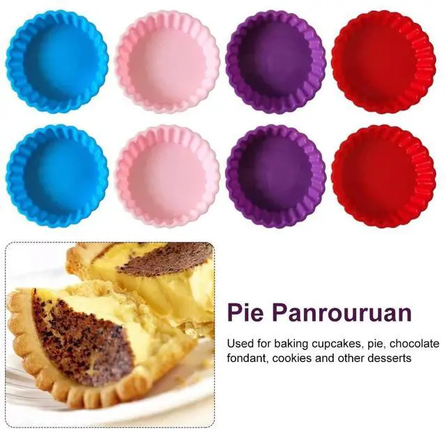 Alt view image 4 of 7 - 8 Pcs Silicone Quiche Pan,Round 4 Inch Tart M-old Mini Pie Pan Individual Small Fluted Cake Pans For Cooking Baking(Random color)
