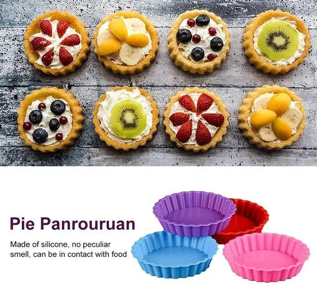 Alt view image 5 of 7 - 8 Pcs Silicone Quiche Pan,Round 4 Inch Tart M-old Mini Pie Pan Individual Small Fluted Cake Pans For Cooking Baking(Random color)