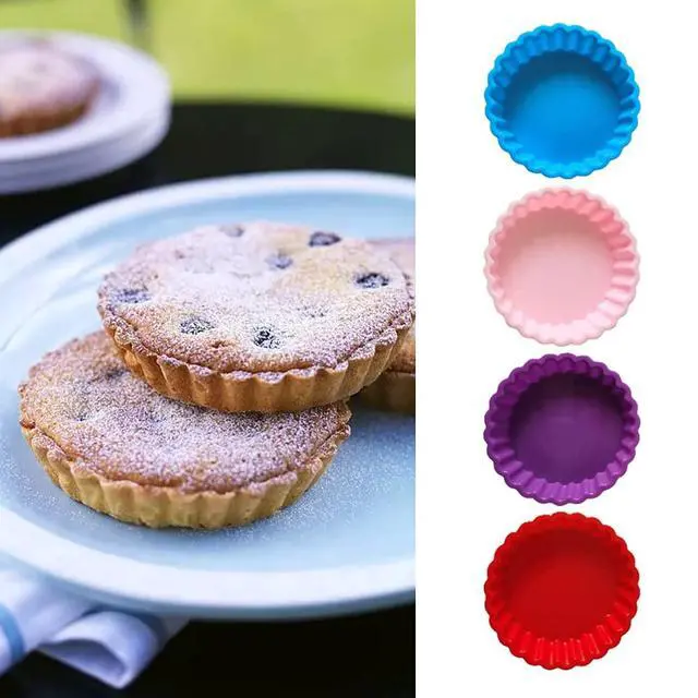 Alt view image 6 of 7 - 8 Pcs Silicone Quiche Pan,Round 4 Inch Tart M-old Mini Pie Pan Individual Small Fluted Cake Pans For Cooking Baking(Random color)