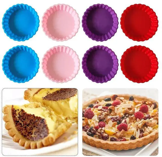 Alt view image 7 of 7 - 8 Pcs Silicone Quiche Pan,Round 4 Inch Tart M-old Mini Pie Pan Individual Small Fluted Cake Pans For Cooking Baking(Random color)