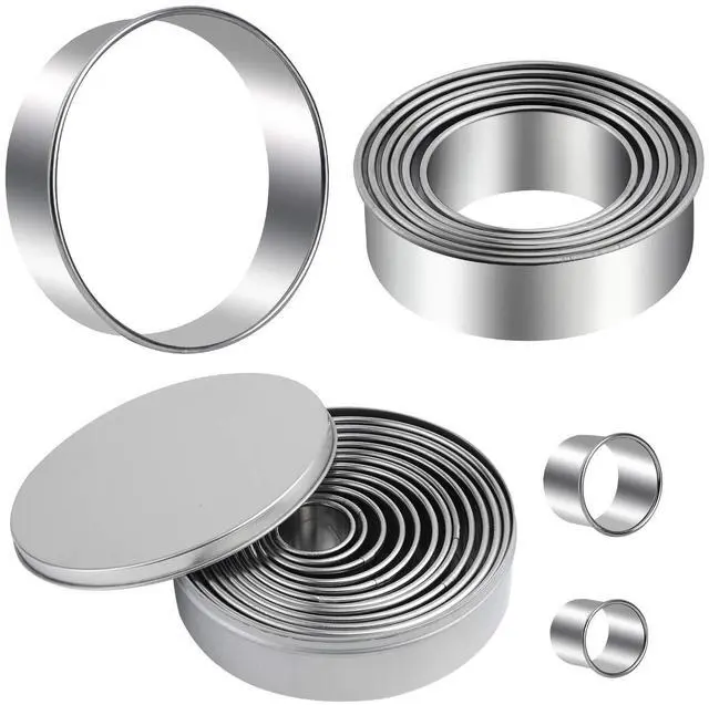 Main image of Round Cookie Cutters Set 12 Pieces Bistcuit Cookie Cutters Circle Pastry Cutters Round Donut Ring Molds for Baking for Pastries Doughs Doughnuts