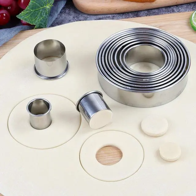 Alt view image 6 of 7 - Round Cookie Cutters Set 12 Pieces Bistcuit Cookie Cutters Circle Pastry Cutters Round Donut Ring Molds for Baking for Pastries Doughs Doughnuts