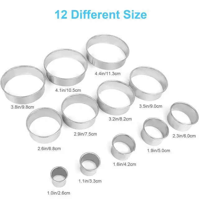 Alt view image 2 of 7 - 12 Pcs Donut Hole Cookie Biscuit Cutter Set for Baking, Graduated Doughnut Round Cookie Cutters, Metal Scone Circle Cookie Cutters for Frying, Biscuits Ring Molds for Cooking Cake(1-4.4 Inch) HAHAYOO