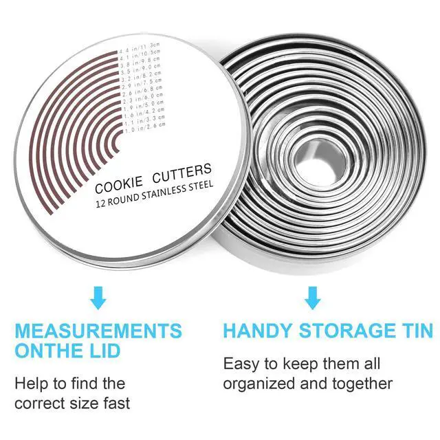 Alt view image 4 of 7 - 12 Pcs Donut Hole Cookie Biscuit Cutter Set for Baking, Graduated Doughnut Round Cookie Cutters, Metal Scone Circle Cookie Cutters for Frying, Biscuits Ring Molds for Cooking Cake(1-4.4 Inch) HAHAYOO