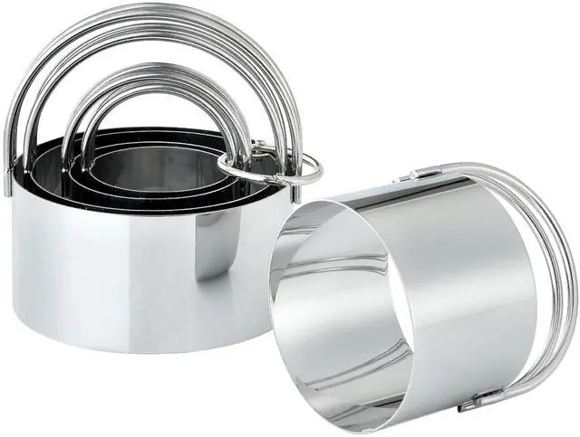 Main image of 5 Pack Cookie Cutters, Round Metal Biscuit Cutter with Handle, Stainless Steel Circle Baking Tools for Dough Pastry and Cake, Dishwasher Safe