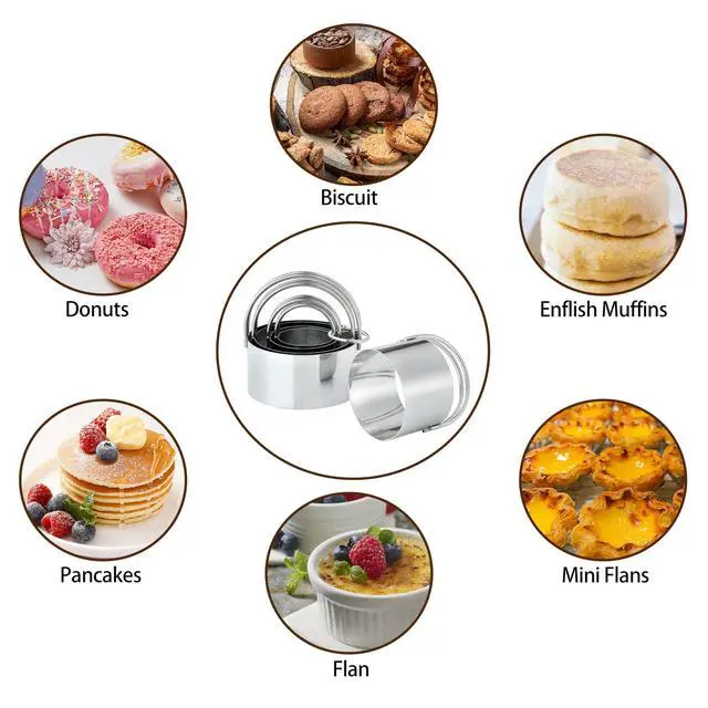 Alt view image 4 of 7 - 5 Pack Cookie Cutters, Round Metal Biscuit Cutter with Handle, Stainless Steel Circle Baking Tools for Dough Pastry and Cake, Dishwasher Safe
