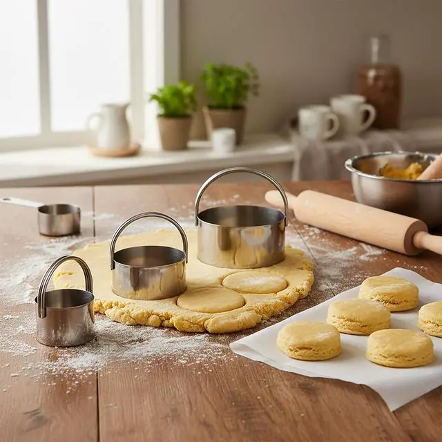 Alt view image 7 of 7 - 5 Pack Cookie Cutters, Round Metal Biscuit Cutter with Handle, Stainless Steel Circle Baking Tools for Dough Pastry and Cake, Dishwasher Safe