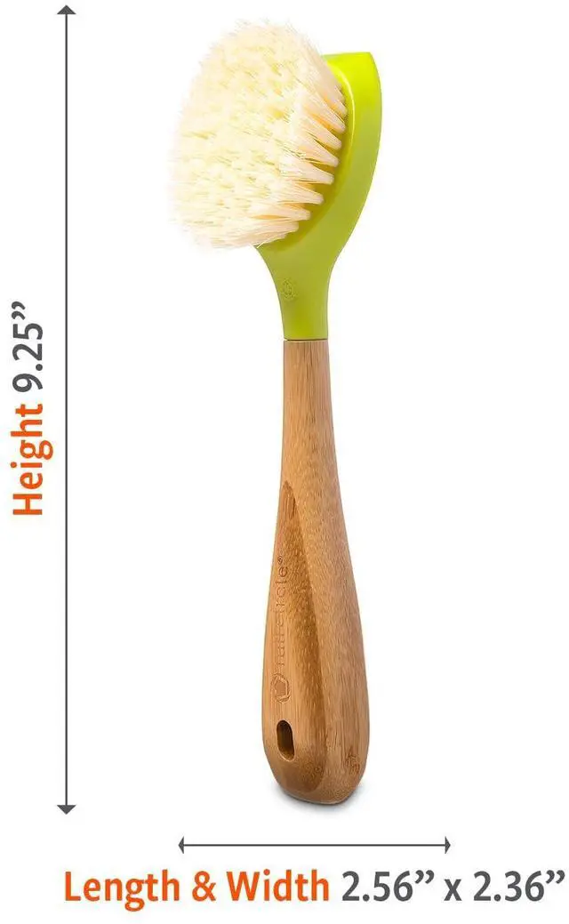 Alt view image 5 of 6 - Daily Dish Brush-Bamboo Handle Dish BrushSustainable Kitchen Cleaning with Tough Bristles-Natural Dish Scrubber, Nonstick & Cast Iron Cleaner-Long Handle Brush for Dishes, Pots, and Pans