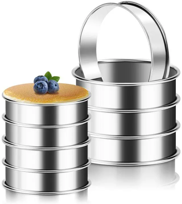 Main image of 8Pcs Crumpet Rings, 4 & 3.15 Inches Nonstick English Muffin Rings, Stainless Steel Double Rolled Tart Ring, Round Metal Pastry Ring Molds for Baking Cake Dessert Food Making Tool