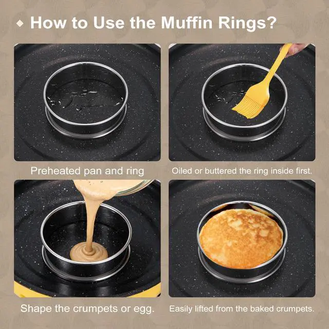 Alt view image 3 of 7 - 8Pcs Crumpet Rings, 4 & 3.15 Inches Nonstick English Muffin Rings, Stainless Steel Double Rolled Tart Ring, Round Metal Pastry Ring Molds for Baking Cake Dessert Food Making Tool