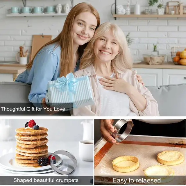 Alt view image 5 of 7 - 8Pcs Crumpet Rings, 4 & 3.15 Inches Nonstick English Muffin Rings, Stainless Steel Double Rolled Tart Ring, Round Metal Pastry Ring Molds for Baking Cake Dessert Food Making Tool