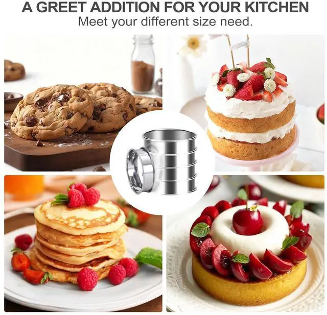 Alt view image 6 of 7 - 8Pcs Crumpet Rings, 4 & 3.15 Inches Nonstick English Muffin Rings, Stainless Steel Double Rolled Tart Ring, Round Metal Pastry Ring Molds for Baking Cake Dessert Food Making Tool