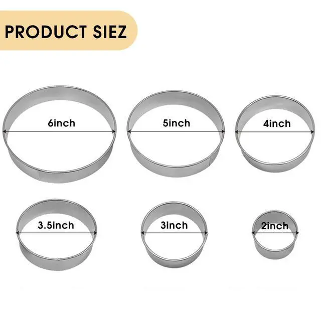 Alt view image 4 of 7 - 6 PCS Round Cookie Cutter Set, Stainless Steel Circle Biscuit Cutters for Baking (2/3/3.5/4/5/6 In)