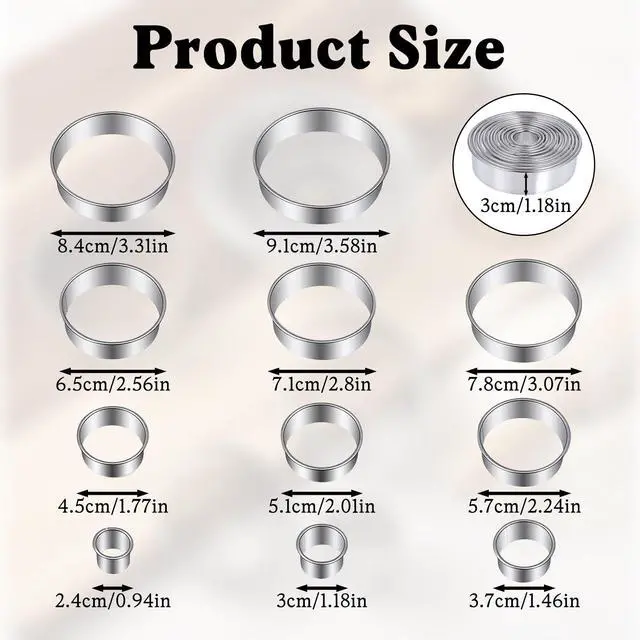 Alt view image 2 of 7 - 11 PCS Round Cookie-Cutter Mini Donut Cutter Circle Cookie Cutter Stainless Steel Donut Hole Cookie Biscuit-Cutter Set Graduated Doughnut Round Cookie-Cutters for Mini Scone Pastry Cooking 1-3.6 Inch