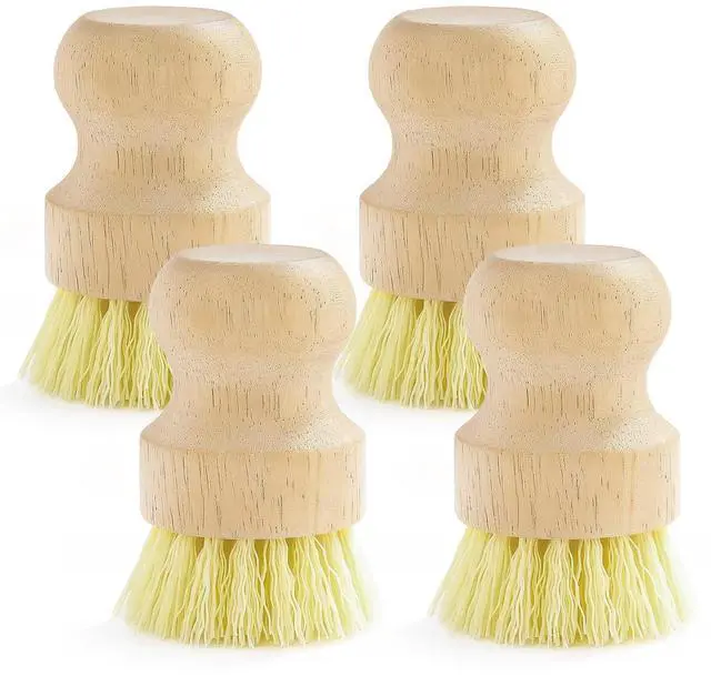 Main image of 4-Pack Bamboo Dish Brush, Palm Brush Dish Scrubber with Nylon Bristles for Cleaning Pot, Pan, Kitchen Sink, Cookware & Vegetables