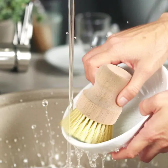 Alt view image 2 of 7 - 4-Pack Bamboo Dish Brush, Palm Brush Dish Scrubber with Nylon Bristles for Cleaning Pot, Pan, Kitchen Sink, Cookware & Vegetables