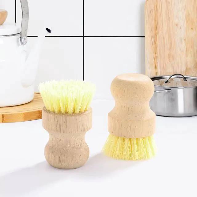 Alt view image 4 of 7 - 4-Pack Bamboo Dish Brush, Palm Brush Dish Scrubber with Nylon Bristles for Cleaning Pot, Pan, Kitchen Sink, Cookware & Vegetables