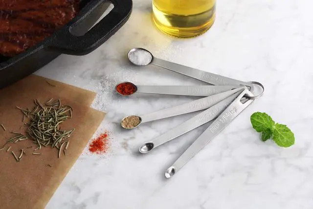 Alt view image 4 of 6 - 42924 Stainless Steel Mini Measuring Spoons Set, 5-Piece Small Metal Measuring Spoon Set for Spices, Baking, Cooking, Dash, Pinch, Smidgen, Drop, Tad, Silver