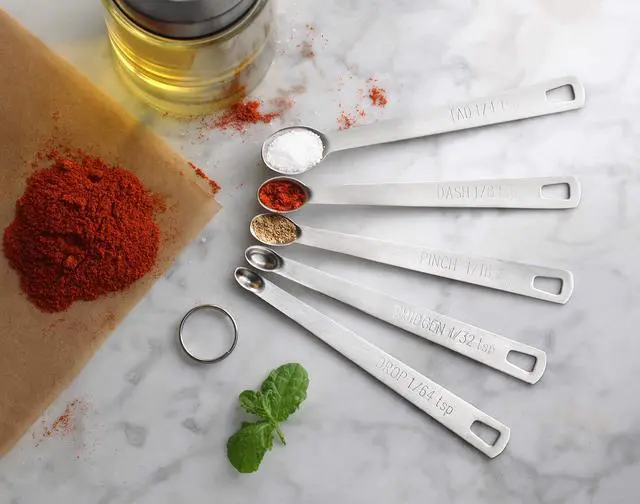 Alt view image 6 of 6 - 42924 Stainless Steel Mini Measuring Spoons Set, 5-Piece Small Metal Measuring Spoon Set for Spices, Baking, Cooking, Dash, Pinch, Smidgen, Drop, Tad, Silver