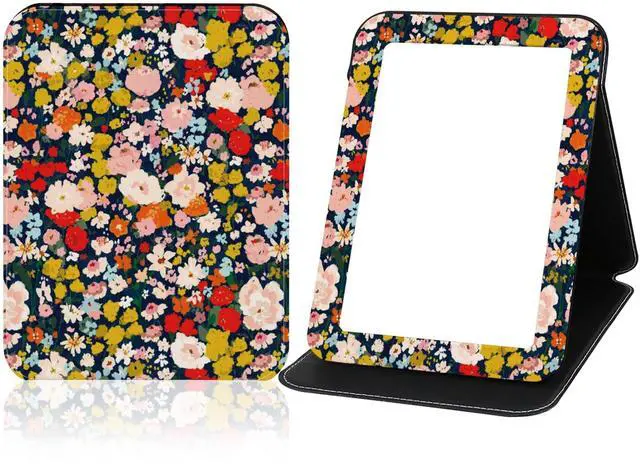 Main image of Portable Travel Mirror PU Portable Foldable Adjustable Rectangular Ultrathin Vanity Mirror with Stand, Makeup Mrror for for Purses Hand, Bag, Travel, Camping, Home, Office
