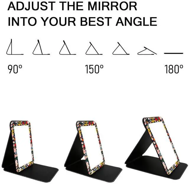 Alt view image 6 of 7 - Portable Travel Mirror PU Portable Foldable Adjustable Rectangular Ultrathin Vanity Mirror with Stand, Makeup Mrror for for Purses Hand, Bag, Travel, Camping, Home, Office