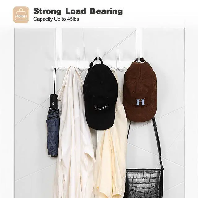 Alt view image 5 of 7 - Door Hanger Hook, Over The Door Hooks for Hanging, Over The Door Towel Racks for Bathroom (1Pack, White, Fit 1-3/4" Doors)