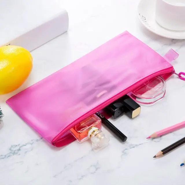 Alt view image 6 of 7 - 12 Pcs Mesh Zipper Pouch Bags Pencil Pouch Zipper File Bags Waterproof Plastic Double Layer for Pen Cosmetics Office Supplies Travel Accessories 6 Colors