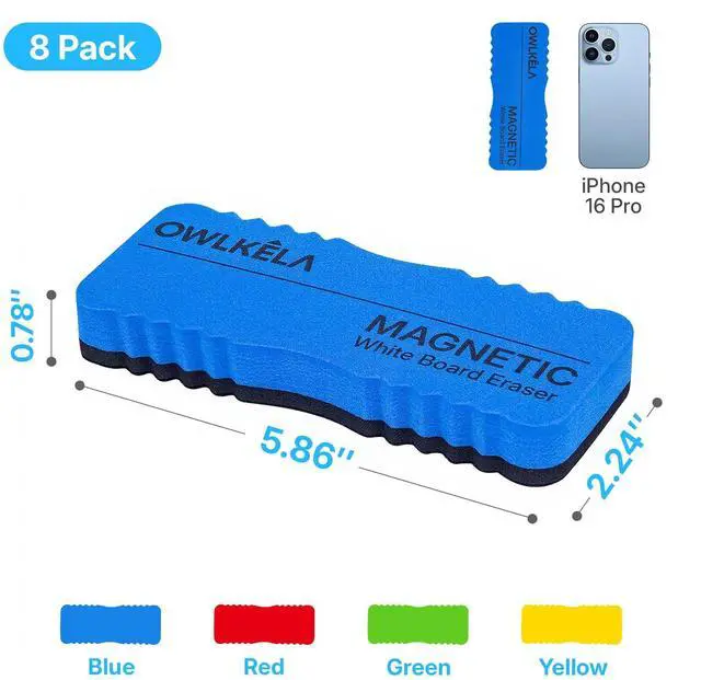 Alt view image 2 of 7 - Jumbo 8 Pcs Magnetic Dry Erase Erasers, White Board Eraser Bulk for School, Office, Home, Classroom, 4 Color