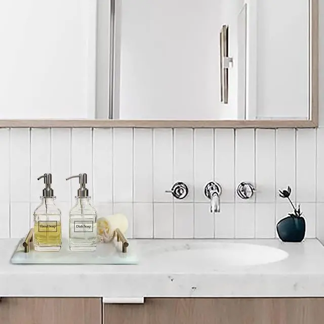 Alt view image 4 of 7 - Antique Design Soap Dispenser with Rust Proof 304 Stainless Steel Pump, Refillable Glass Soap Dispenser with 10Pcs Clear Stickers, Premium Kitchen & Bathroom Soap Dispenser
